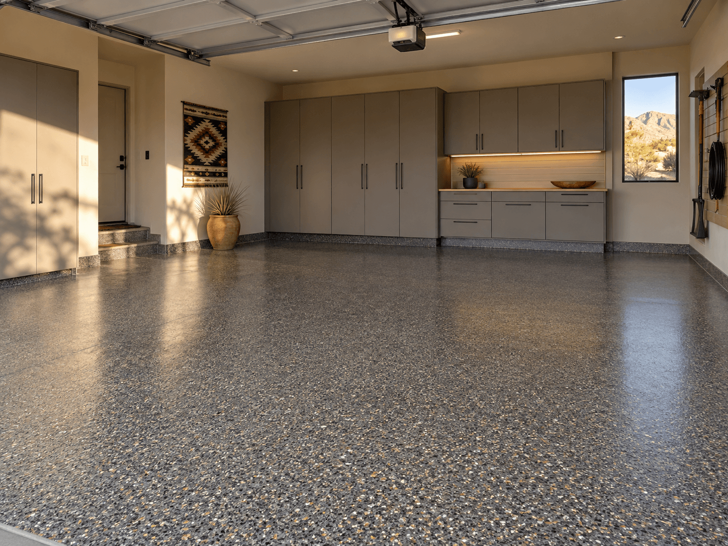 Finished full-flake garage floor after coating